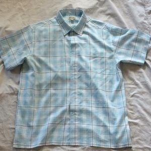 Blue and white stripe button up shirt